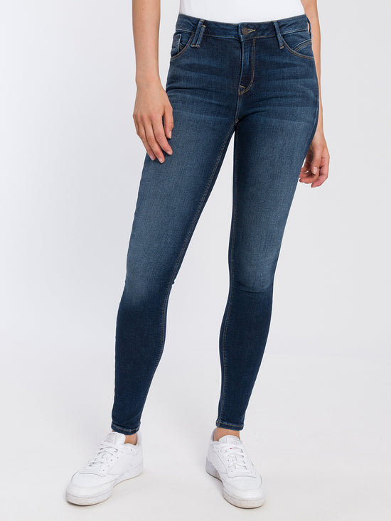 Giselle Damen Jeans Super Skinny Fit Mid Waist Ankle Lenght dunkelblau verwaschen