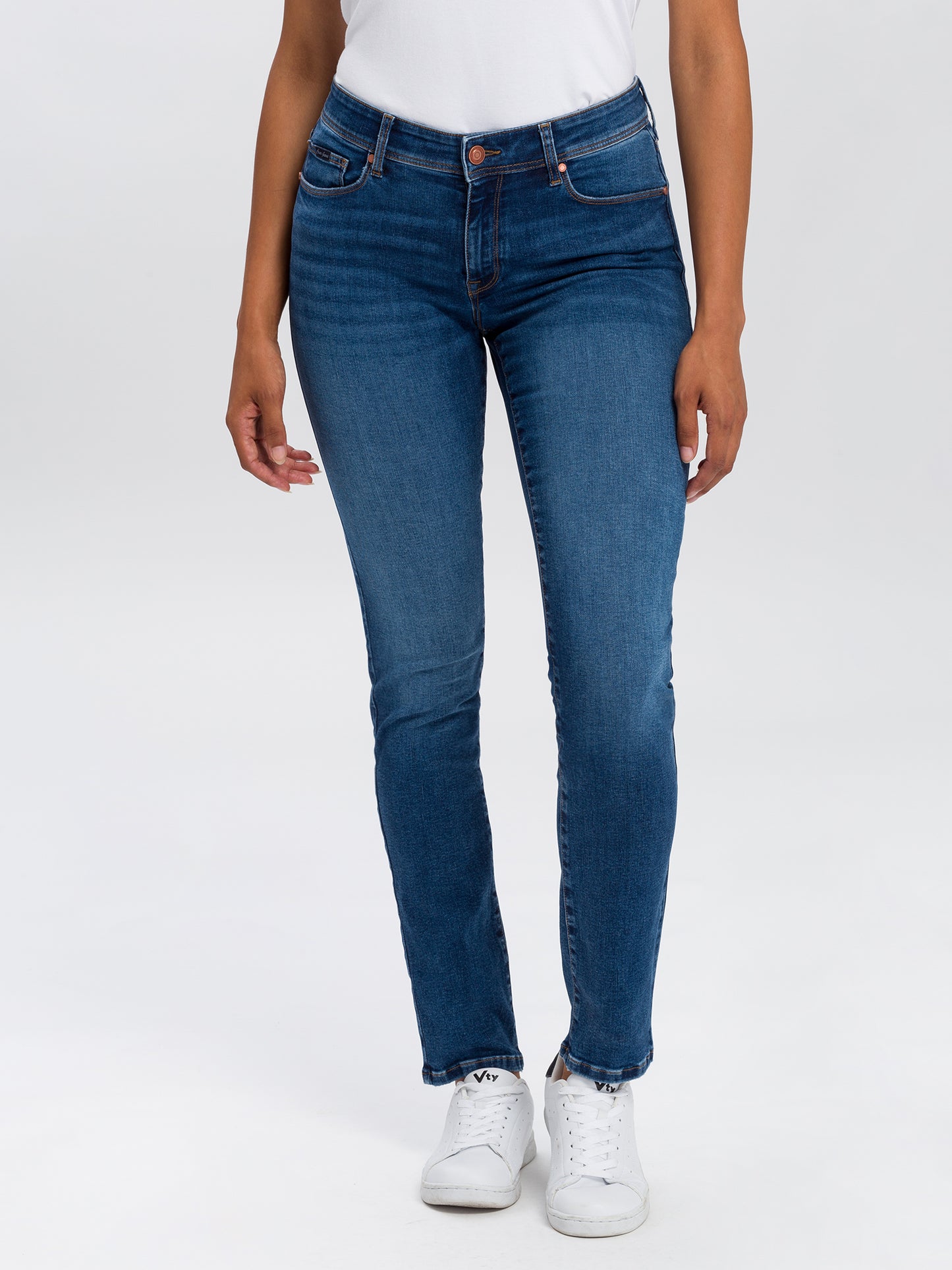 Anya Damen Jeans Slim Fit Mid Waist blau