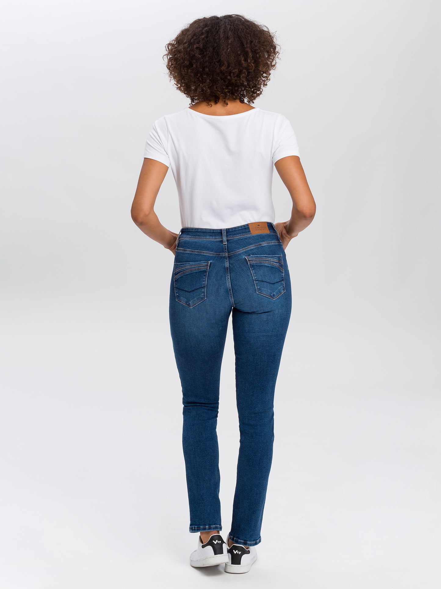Anya Damen Jeans Slim Fit Mid Waist blau