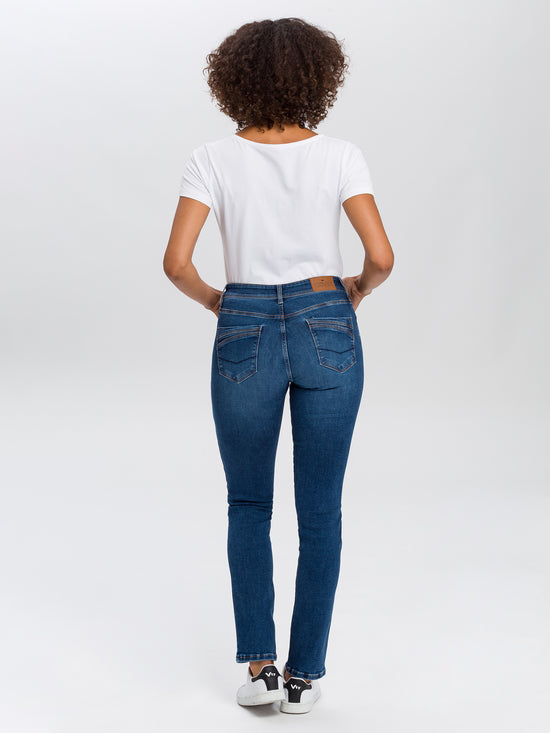 Anya Damen Jeans Slim Fit Mid Waist blau