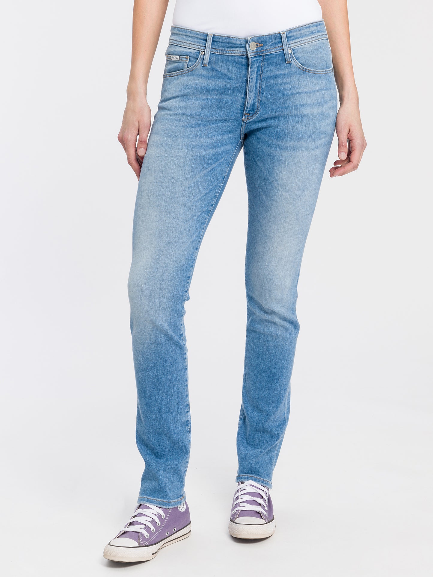 Anya Damen Jeans Slim Fit High Waist hellblau