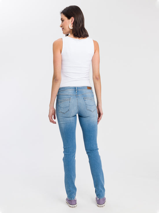 Anya Damen Jeans Slim Fit Mid Waist hellblau