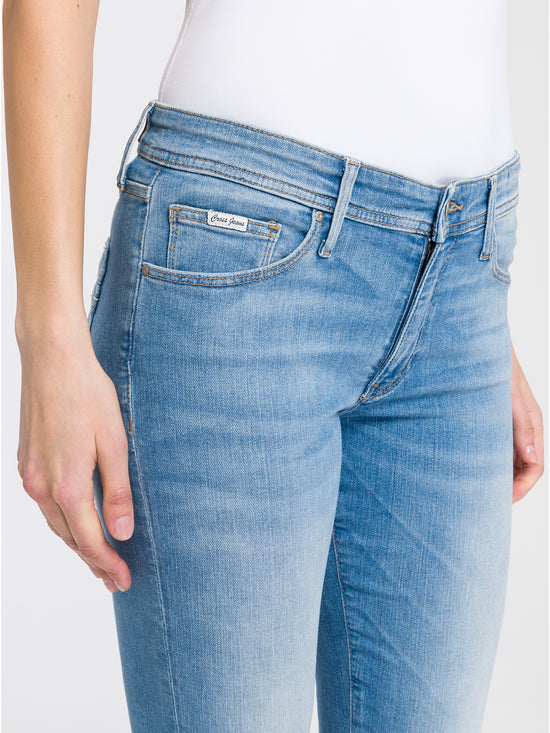 Anya Damen Jeans Slim Fit Mid Waist hellblau