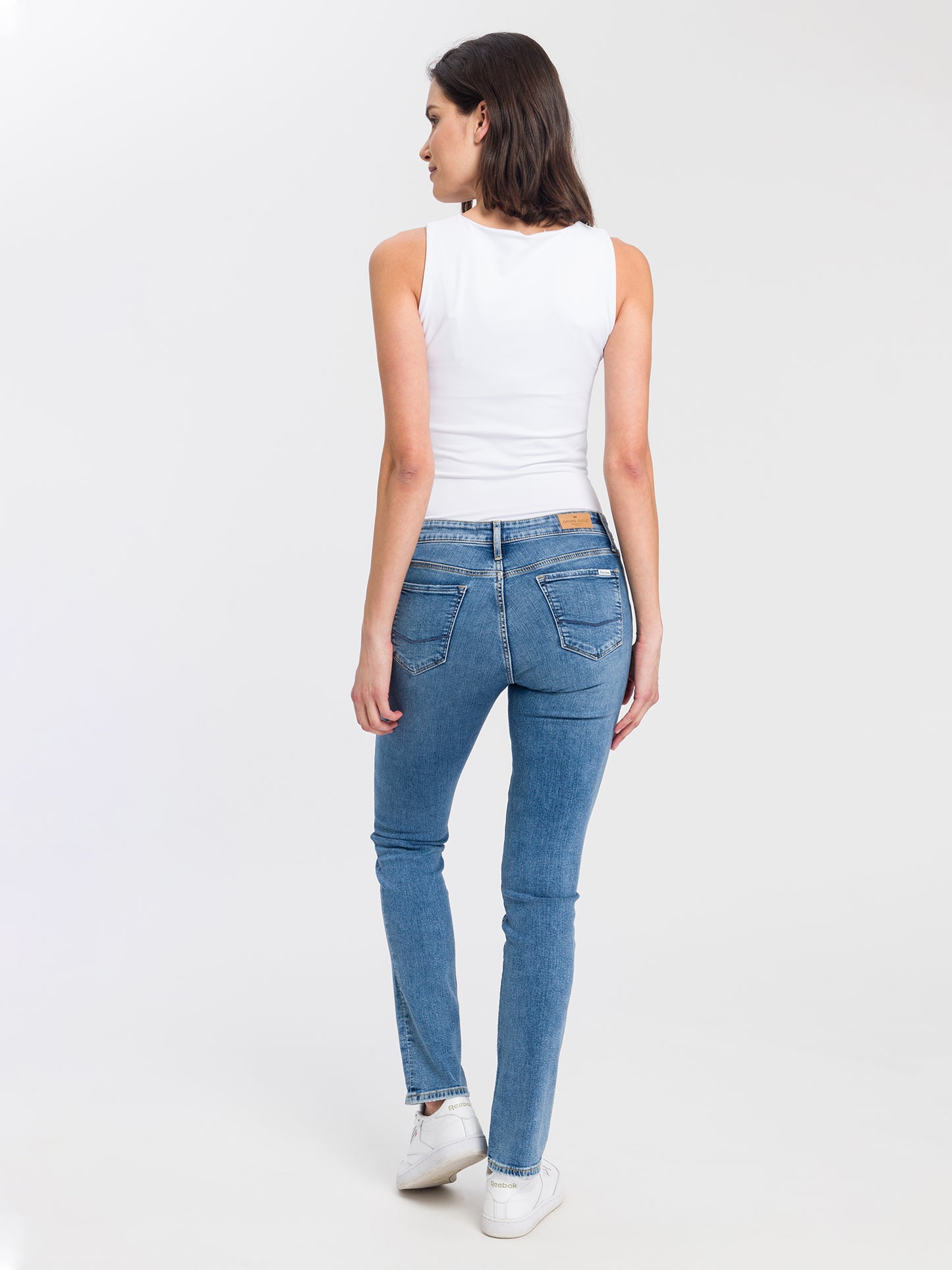 Anya Damen Jeans Slim Fit High Waist hellblau