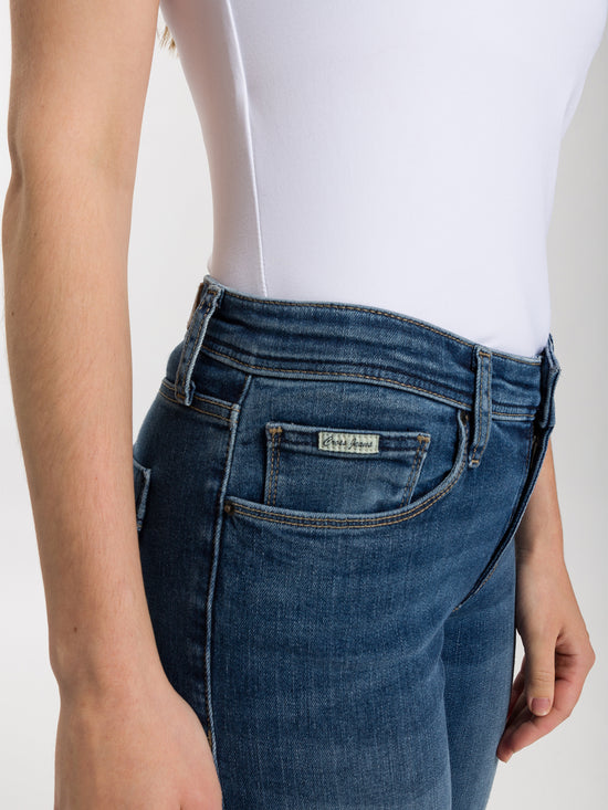 Anya Damen Jeans Slim Fit Mid Waist mittleres blau