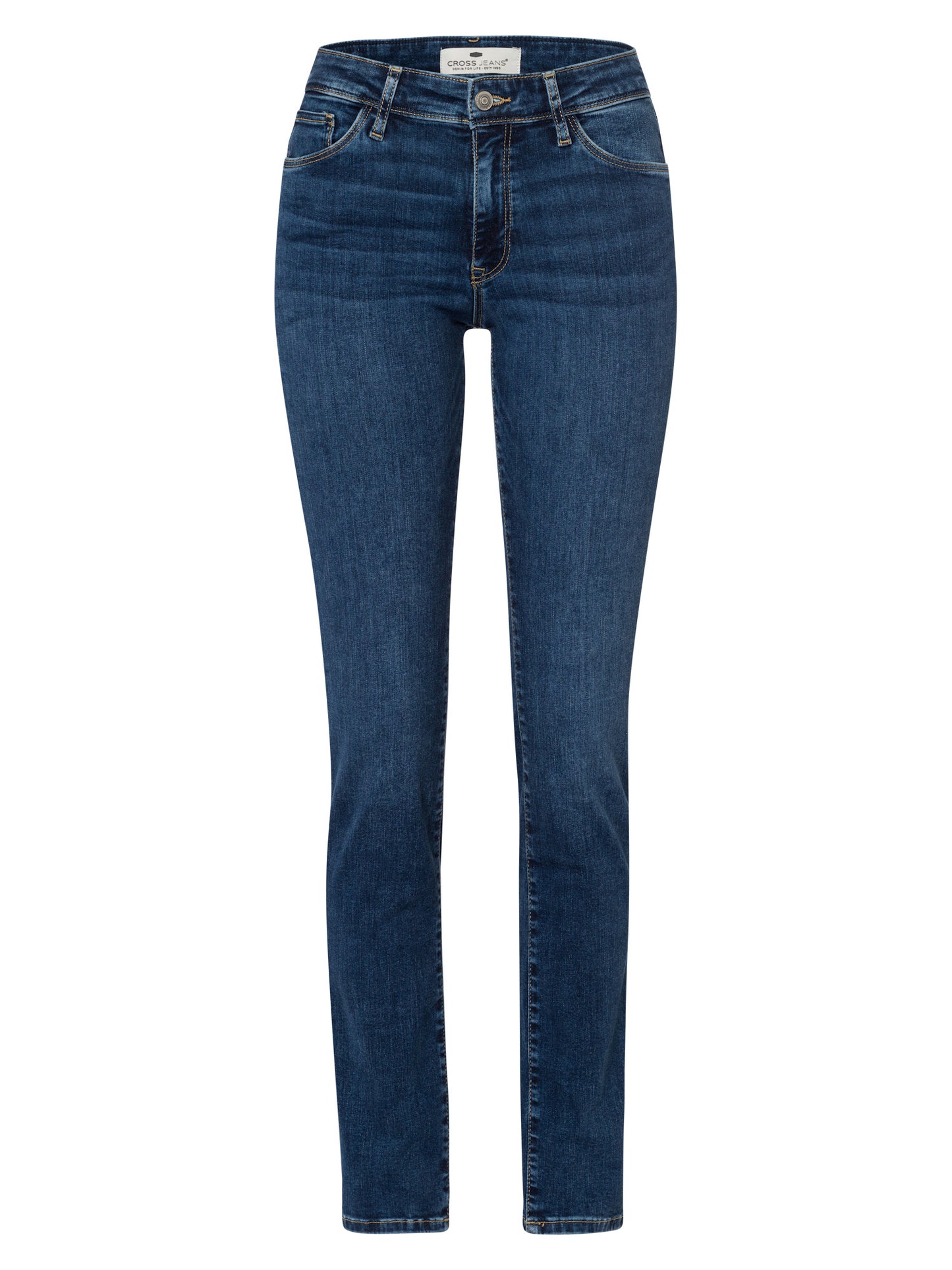 Anya Damen Jeans Slim Fit Mid Waist dunkel blau