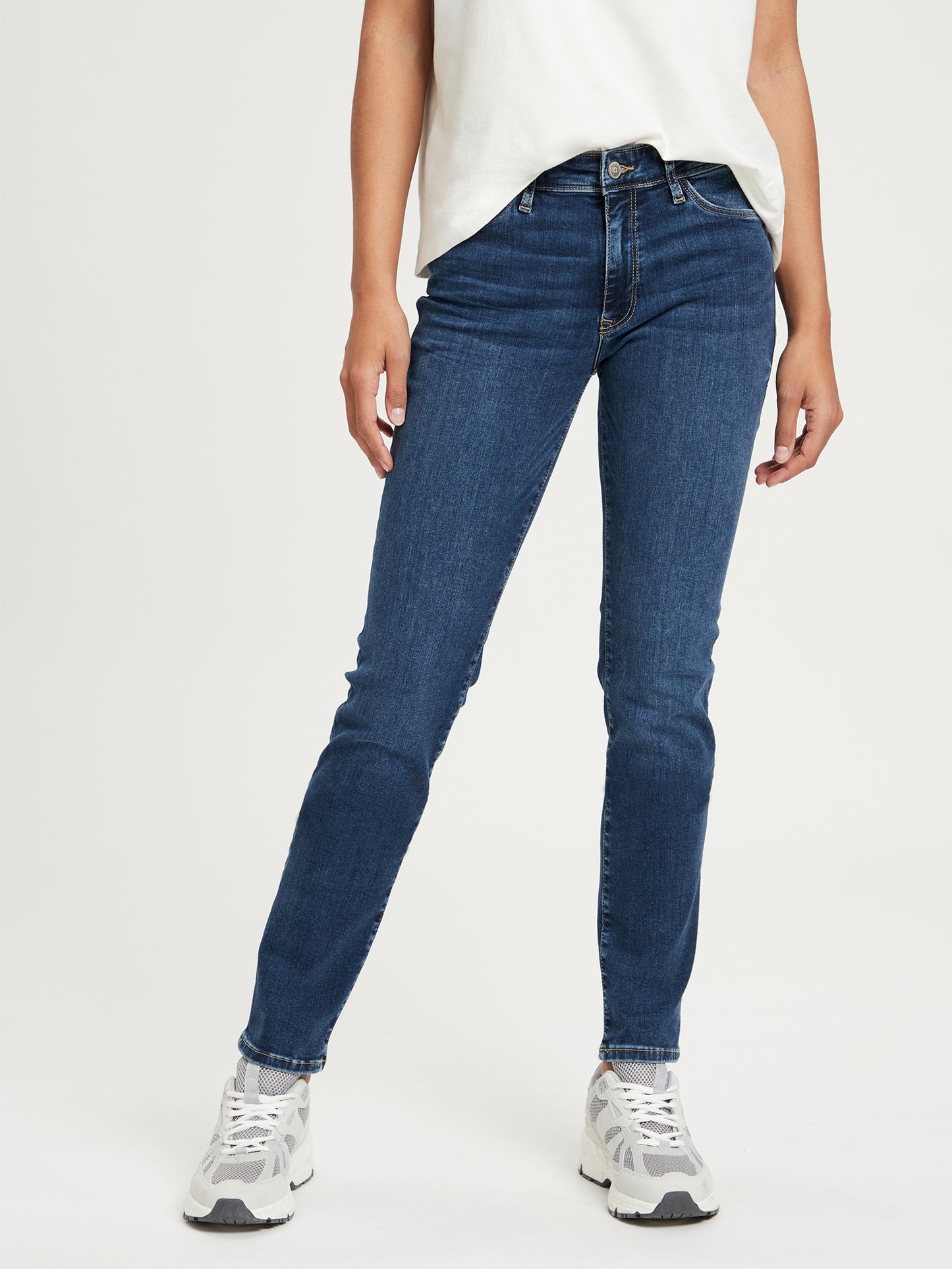 Anya Damen Jeans Slim Fit Mid Waist dunkel blau