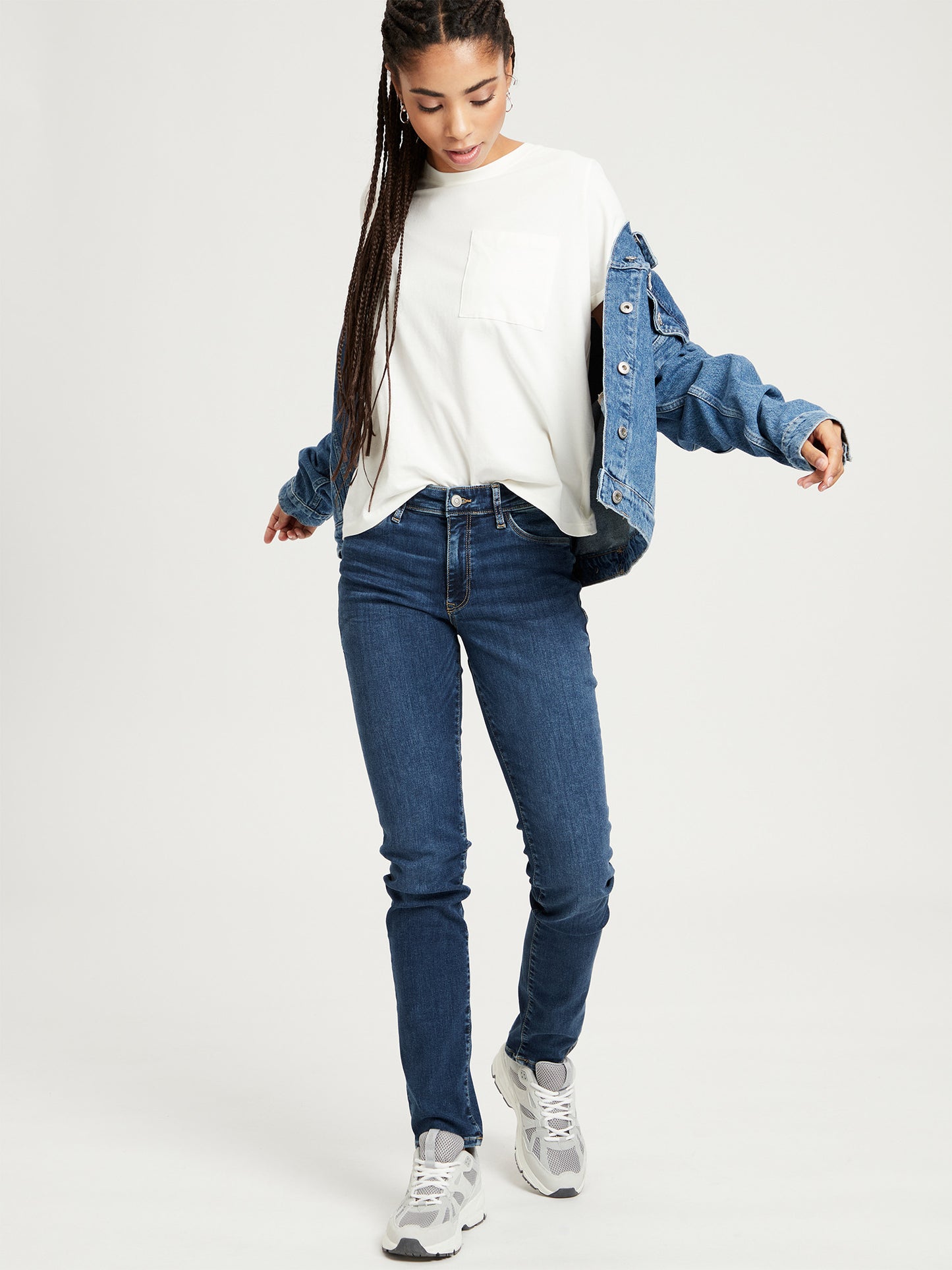 Anya Damen Jeans Slim Fit Mid Waist dunkel blau