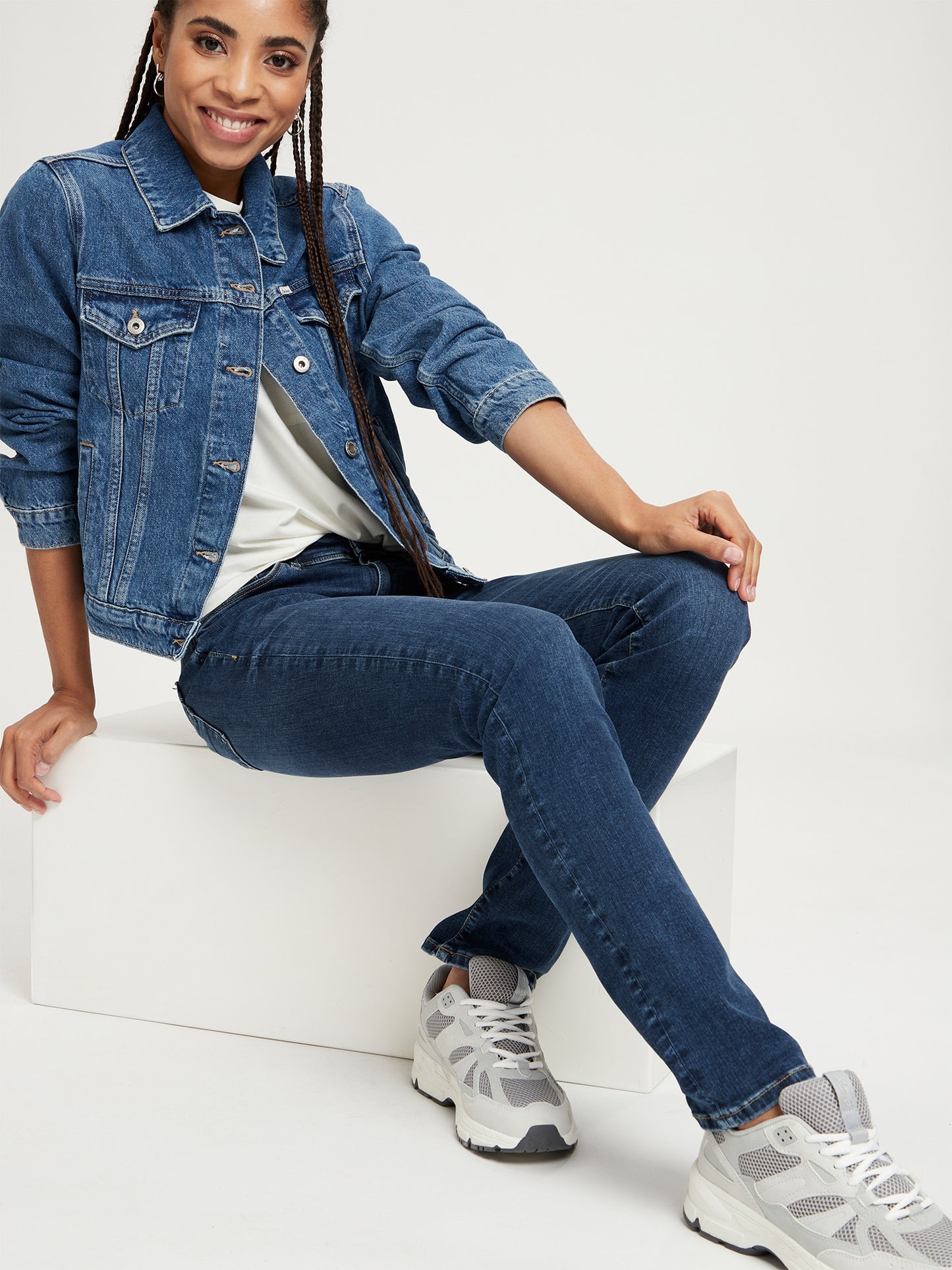 Anya Damen Jeans Slim Fit Mid Waist dunkel blau