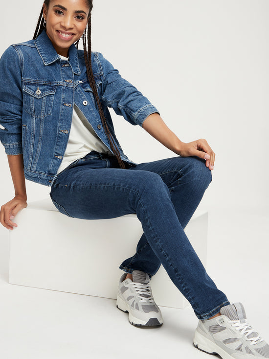 Anya Damen Jeans Slim Fit Mid Waist dunkel blau
