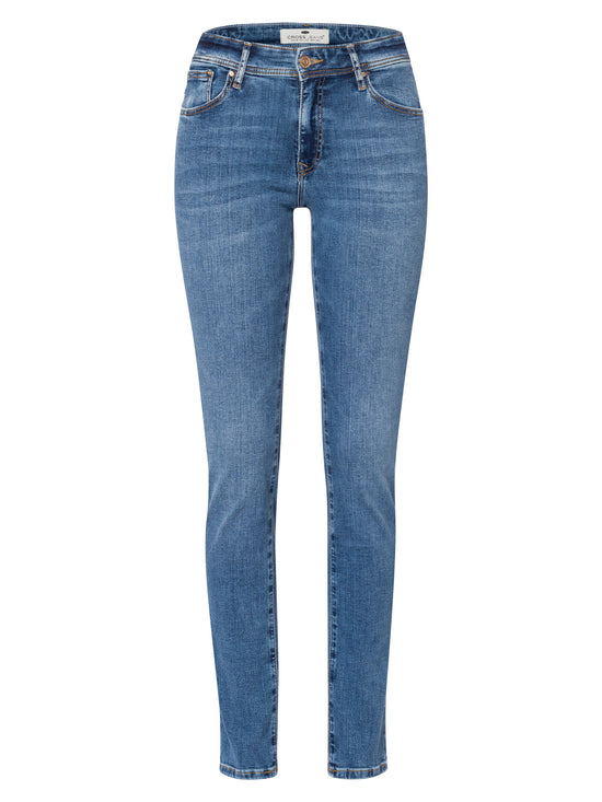 Anya Damen Jeans Slim Fit Mid Waist light blue washed