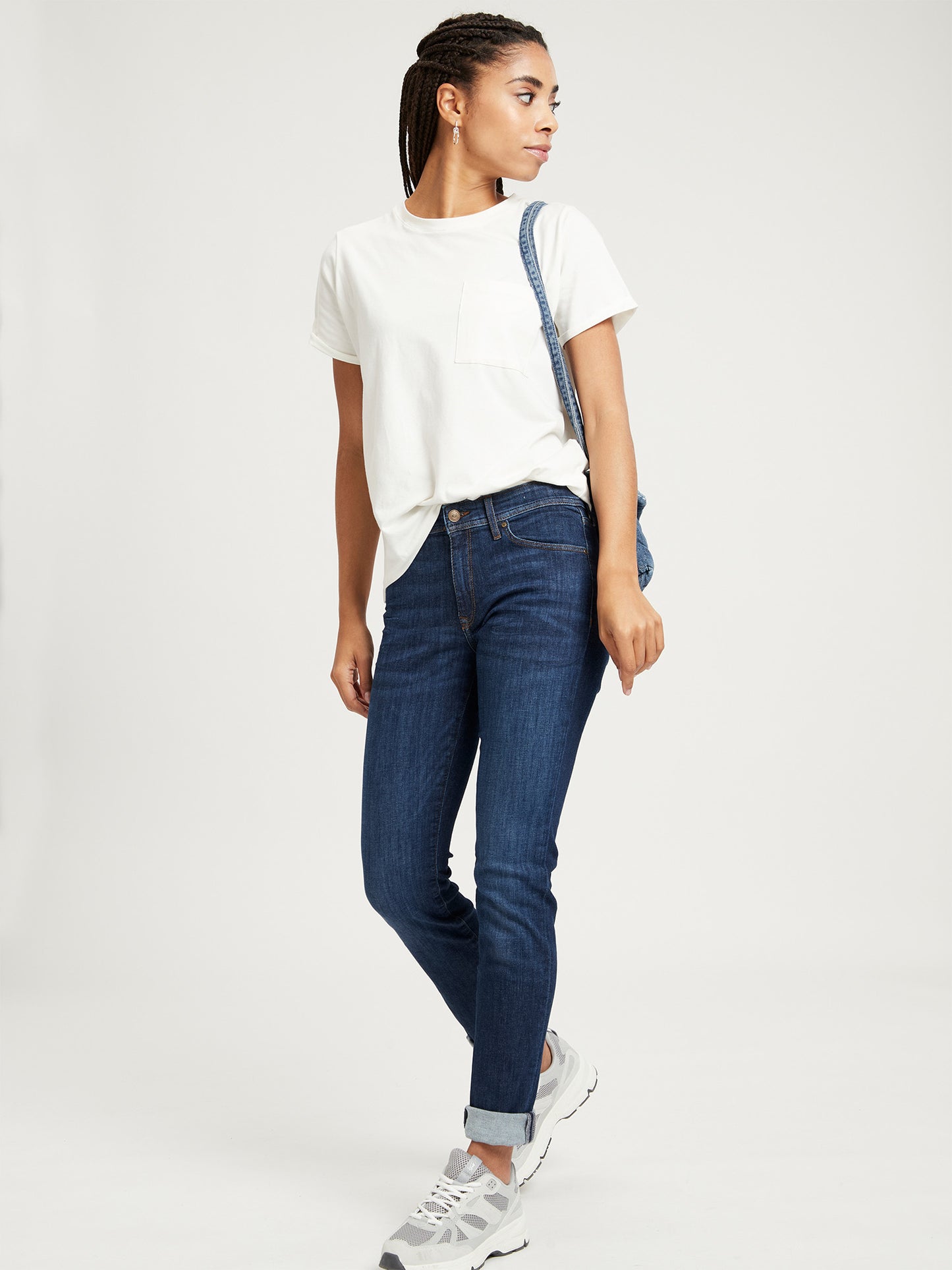 Anya Damen Jeans Slim Fit Mid Waist dunkel blau