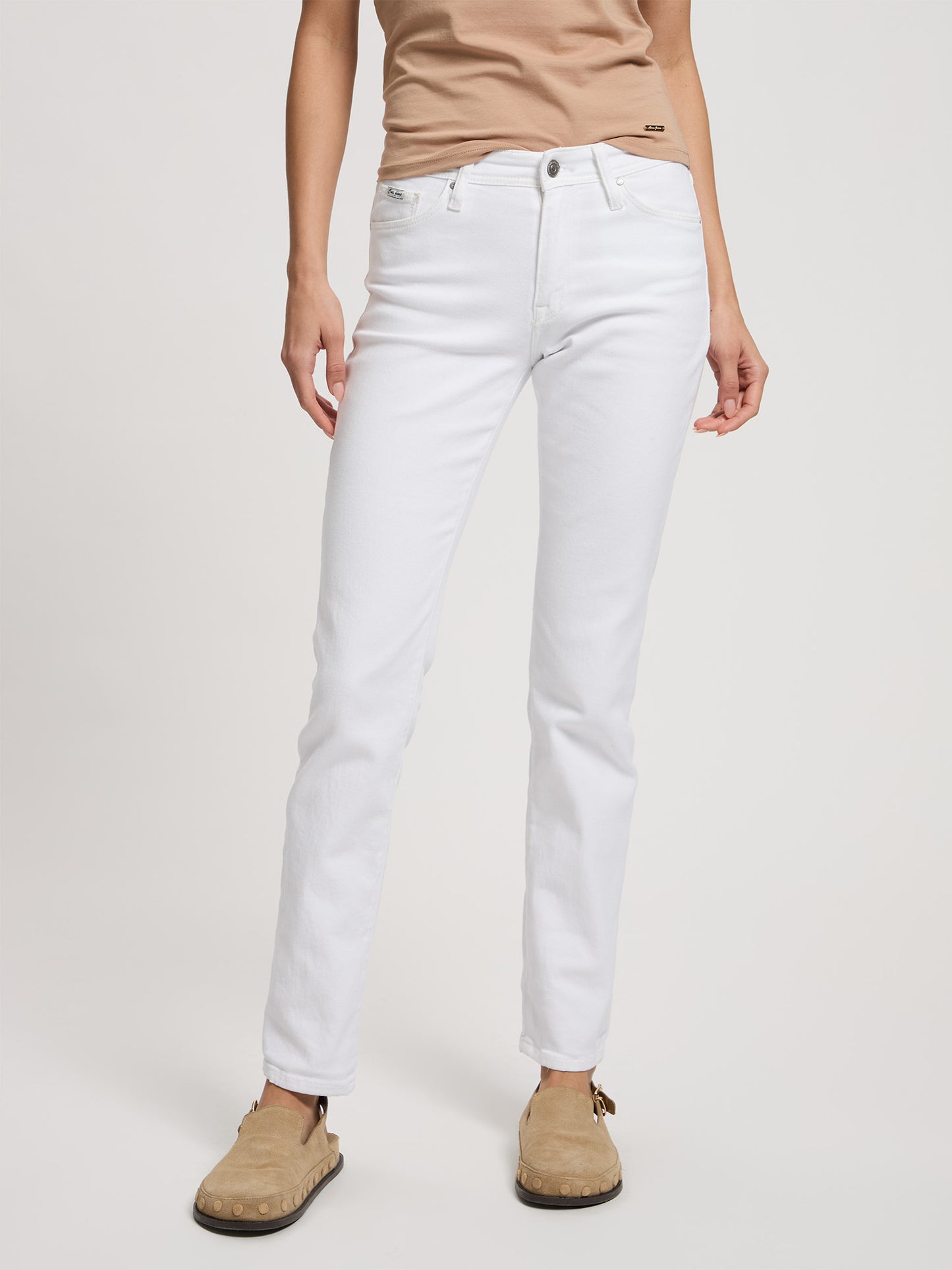Anya Damen Jeans Slim Fit Mid Waist weiß