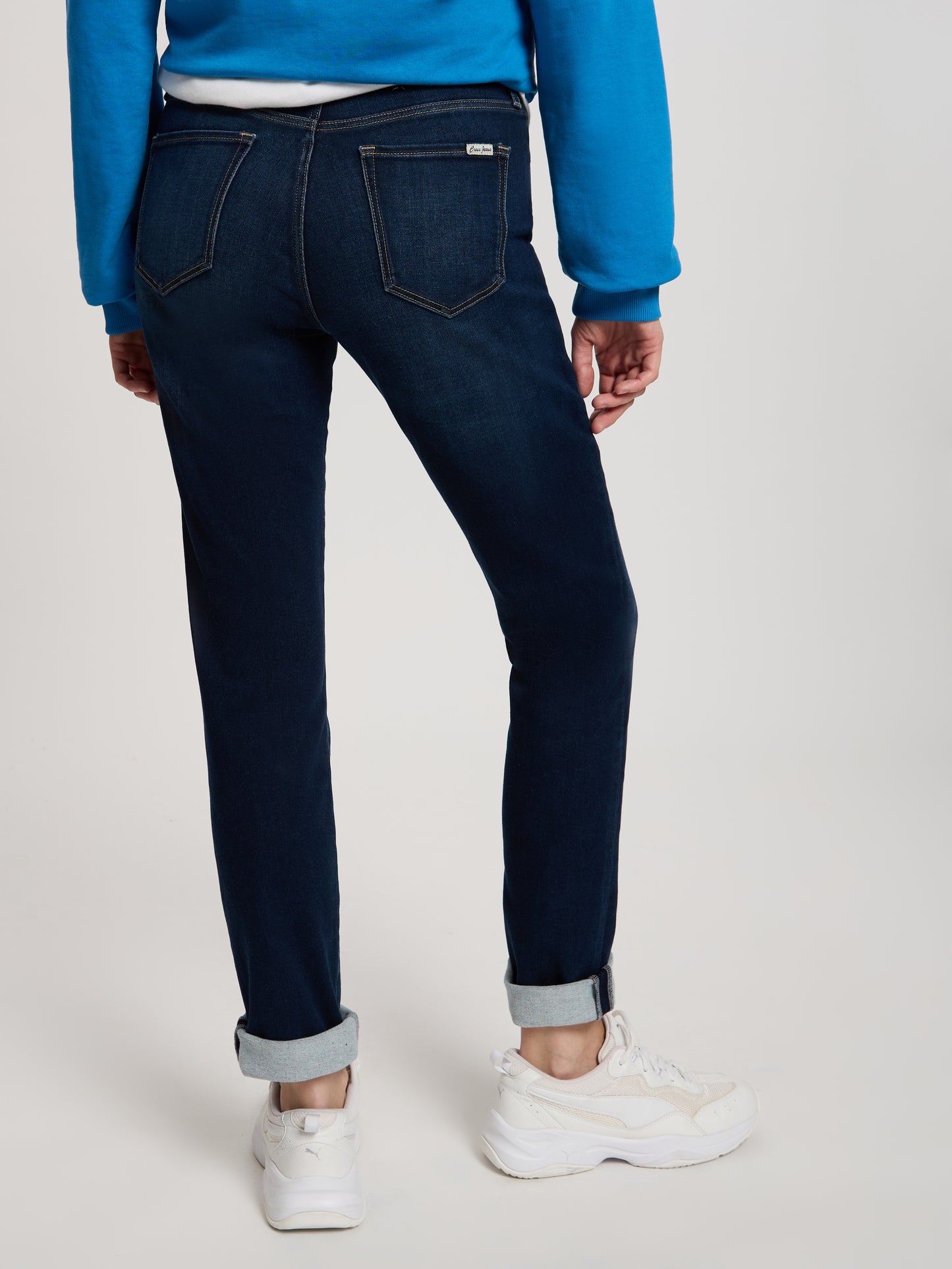 Anya Damen Jeans Slim Fit Mid Waist tiefblau