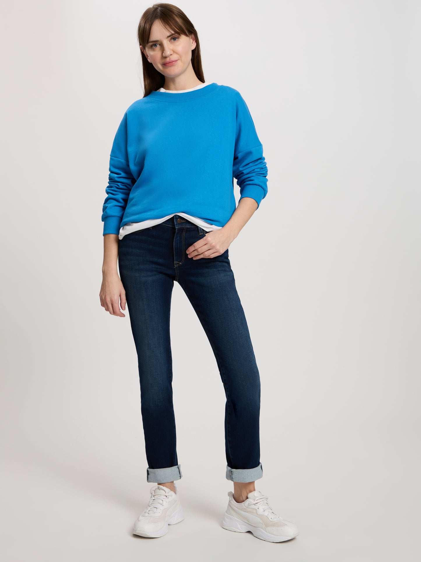 Anya Damen Jeans Slim Fit Mid Waist tiefblau