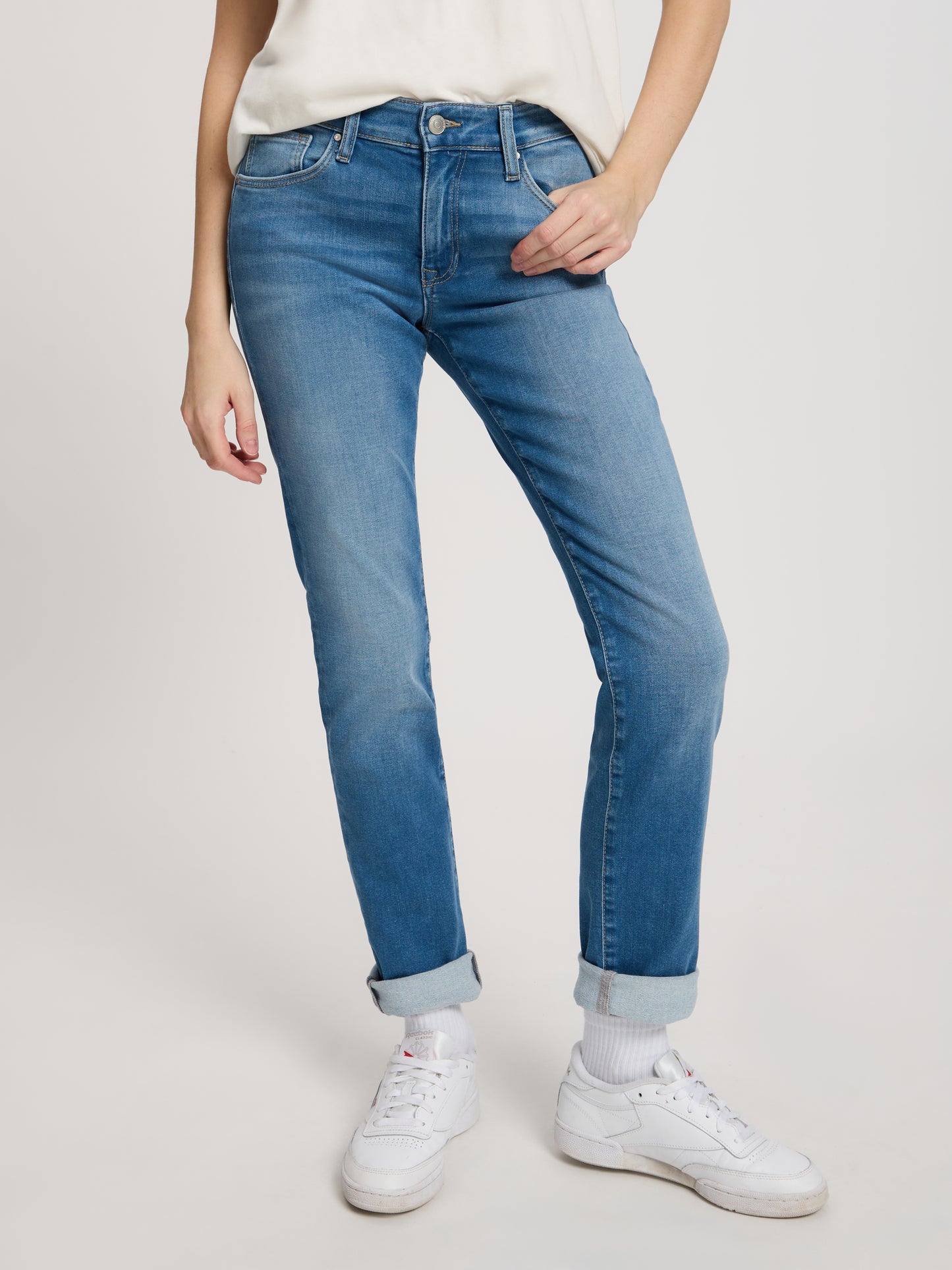 Anya Damen Jeans Slim Fit Mid Waist helles mittelblau