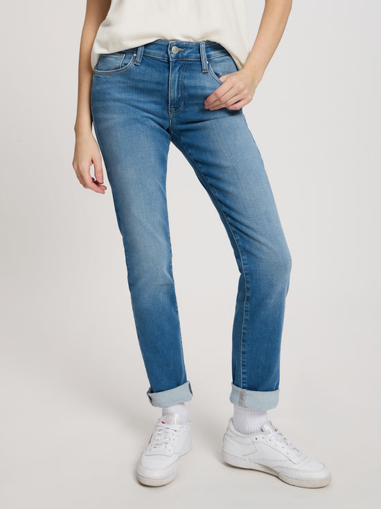 Anya Damen Jeans Slim Fit Mid Waist helles mittelblau
