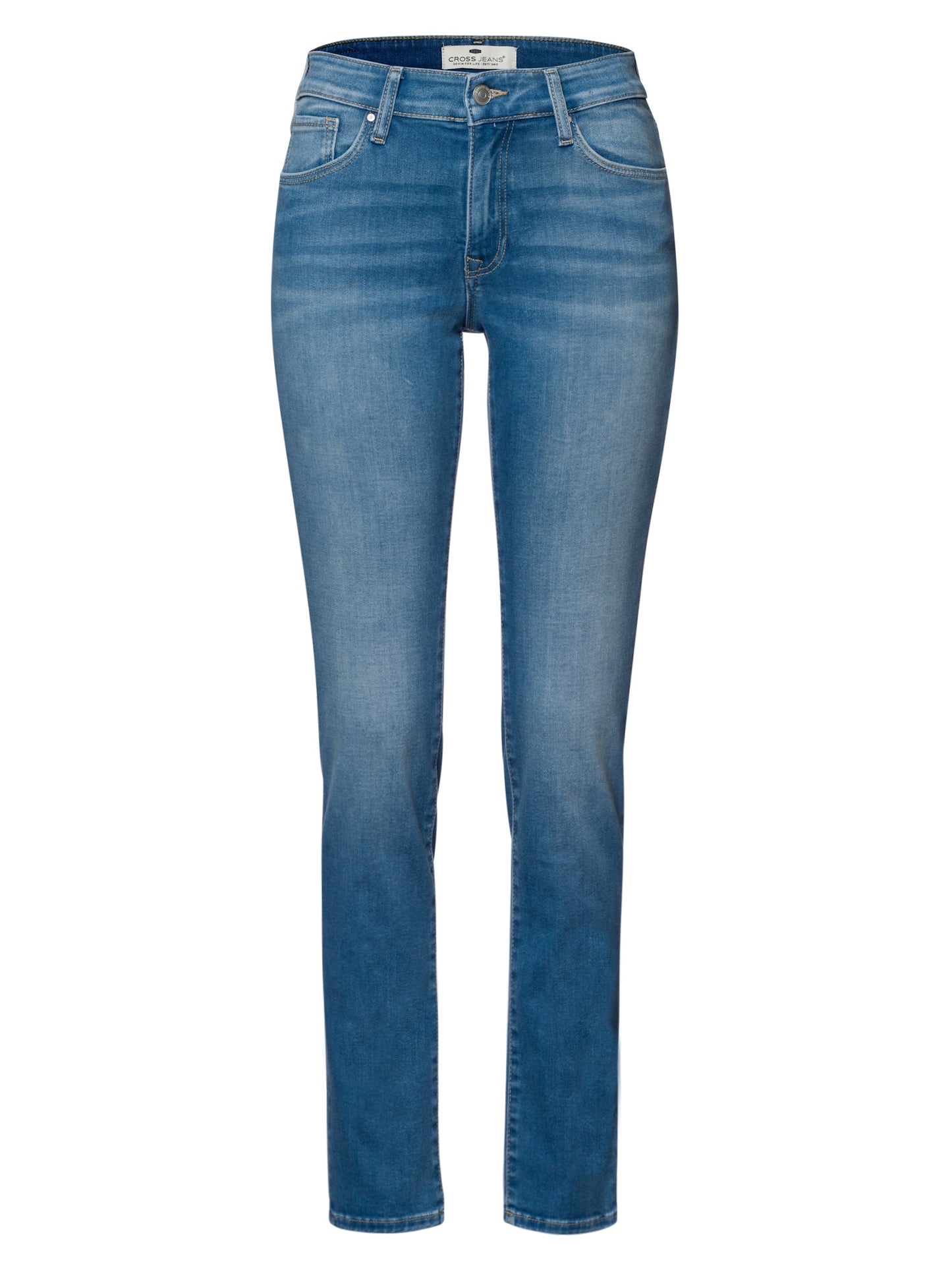 Anya Damen Jeans Slim Fit Mid Waist helles mittelblau