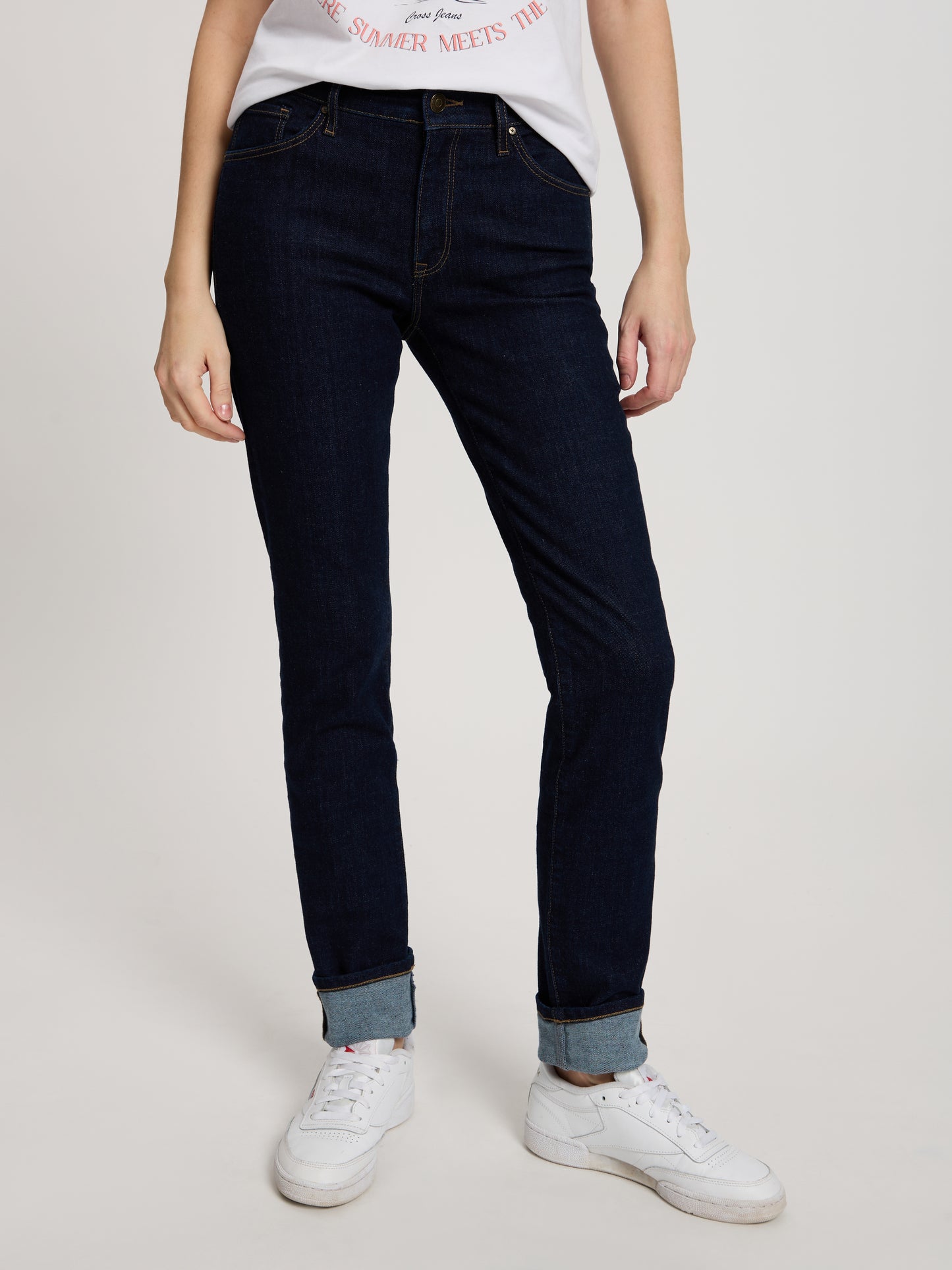 Anya Damen Jeans Slim Fit Mid Waist tiefblau