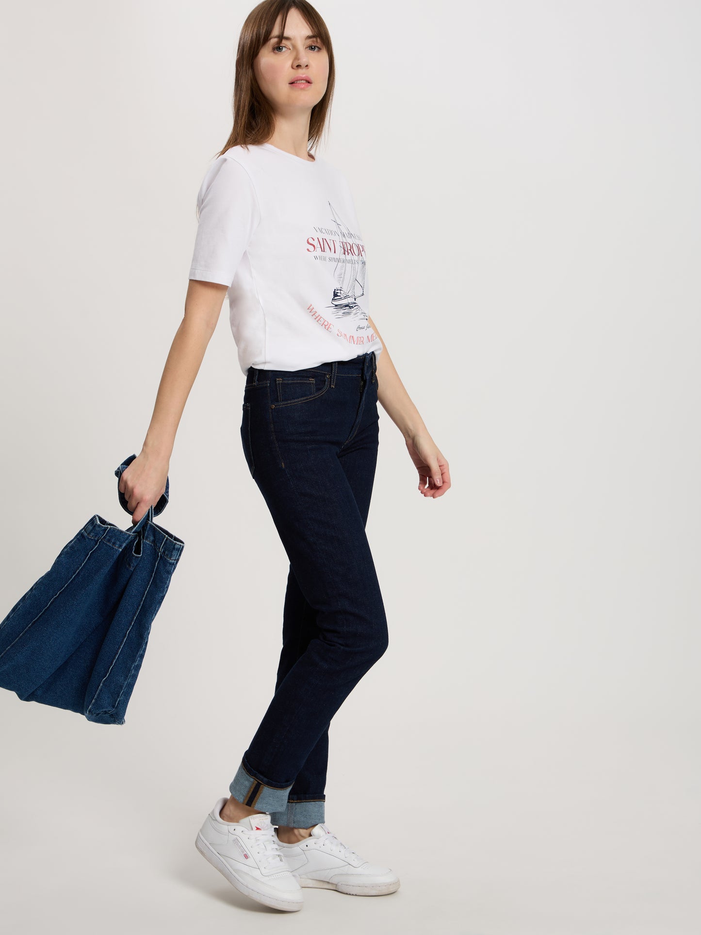 Anya women's jeans slim fit mid waist deep blue