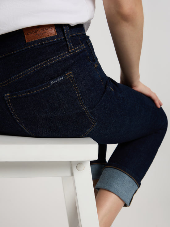 Anya women's jeans slim fit mid waist deep blue