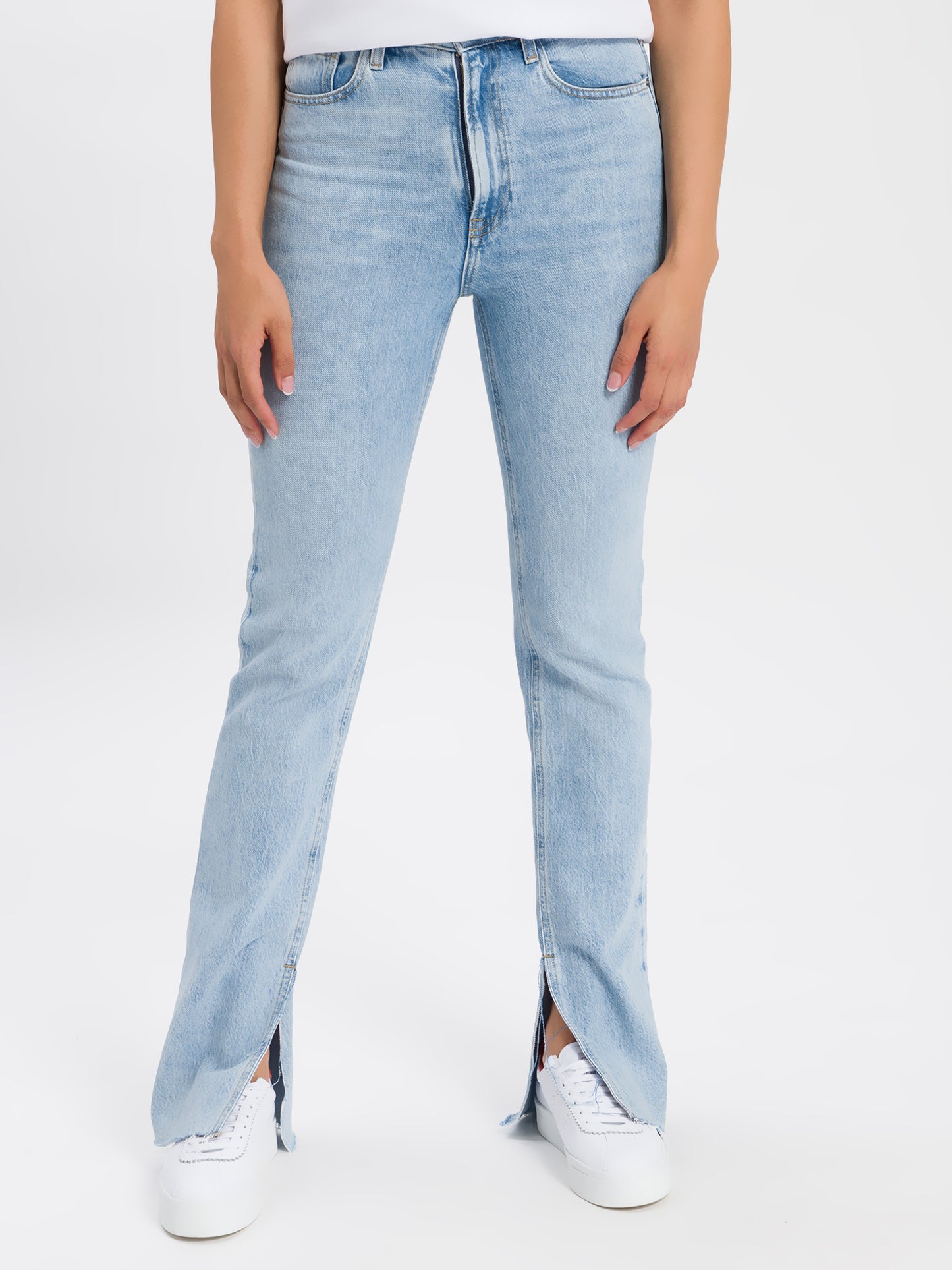 Damen Jeans High Waist Flare Leg hellblau