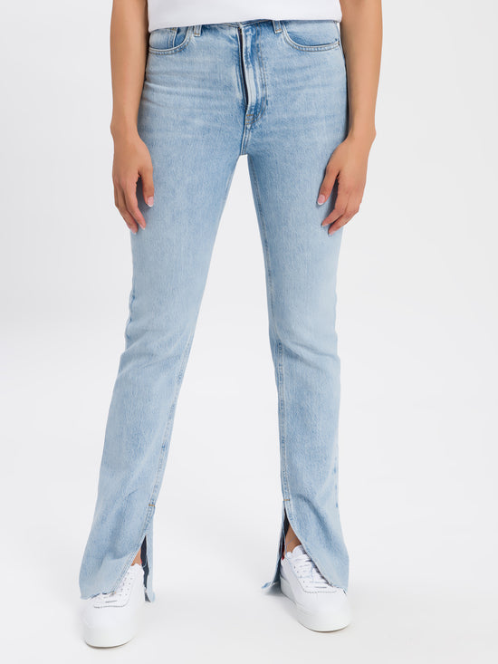 Damen Jeans High Waist Flare Leg hellblau