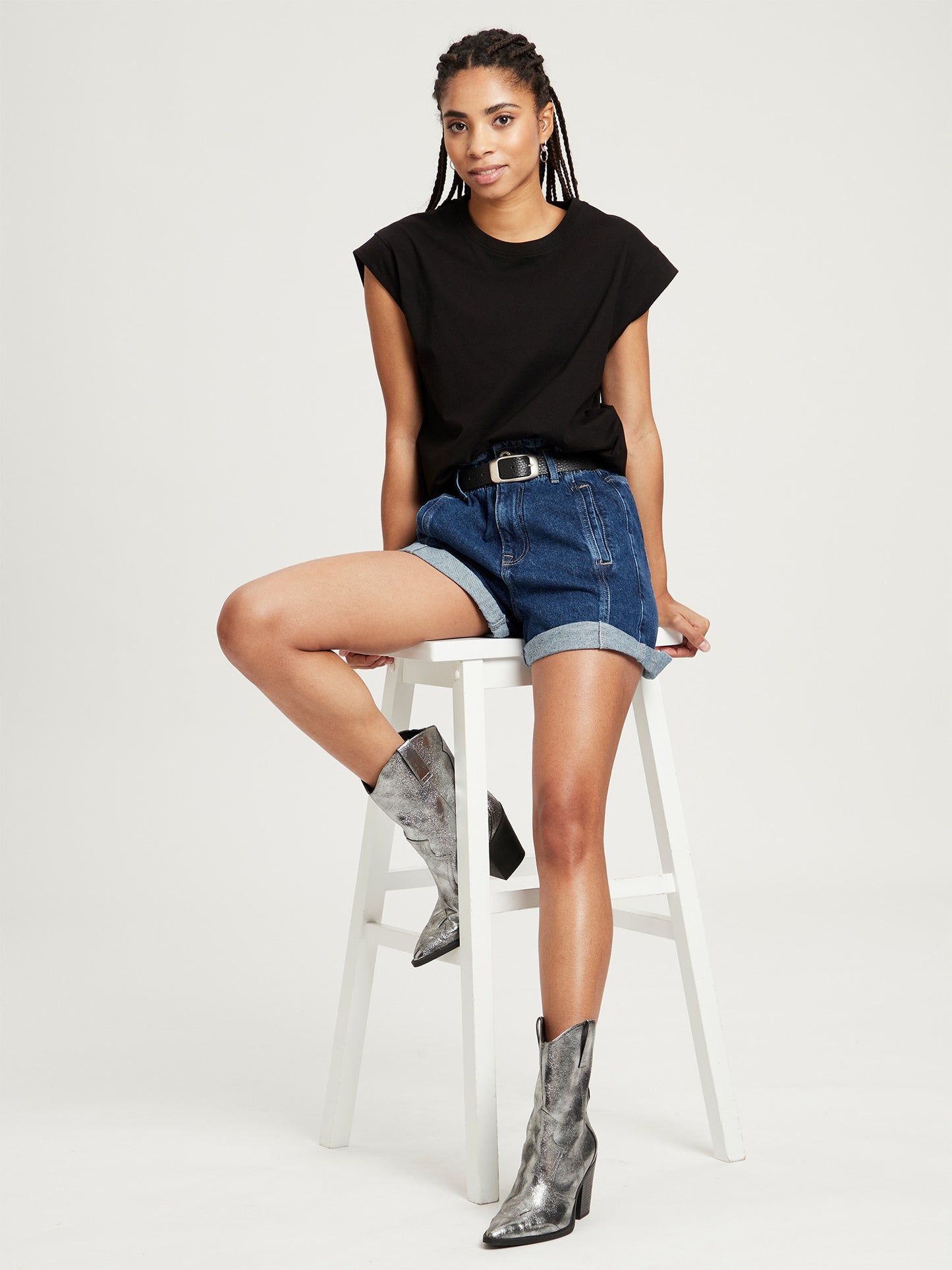 Damen Jeans-Shorts Baggy Fit blau