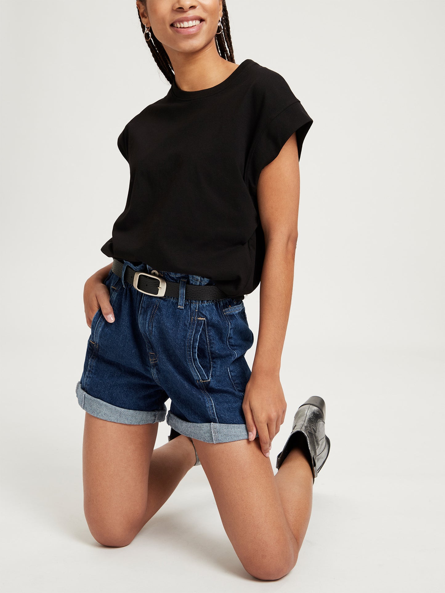 Damen Jeans-Shorts Baggy Fit blau