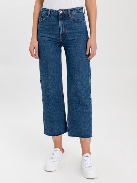 Damen Jeans High Waist Cropped Wide Leg blau