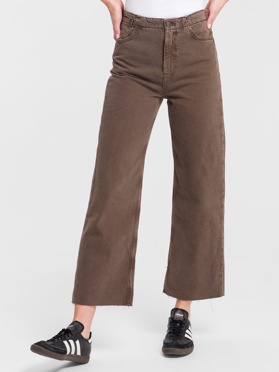 Women's jeans high waist cropped wide leg brown