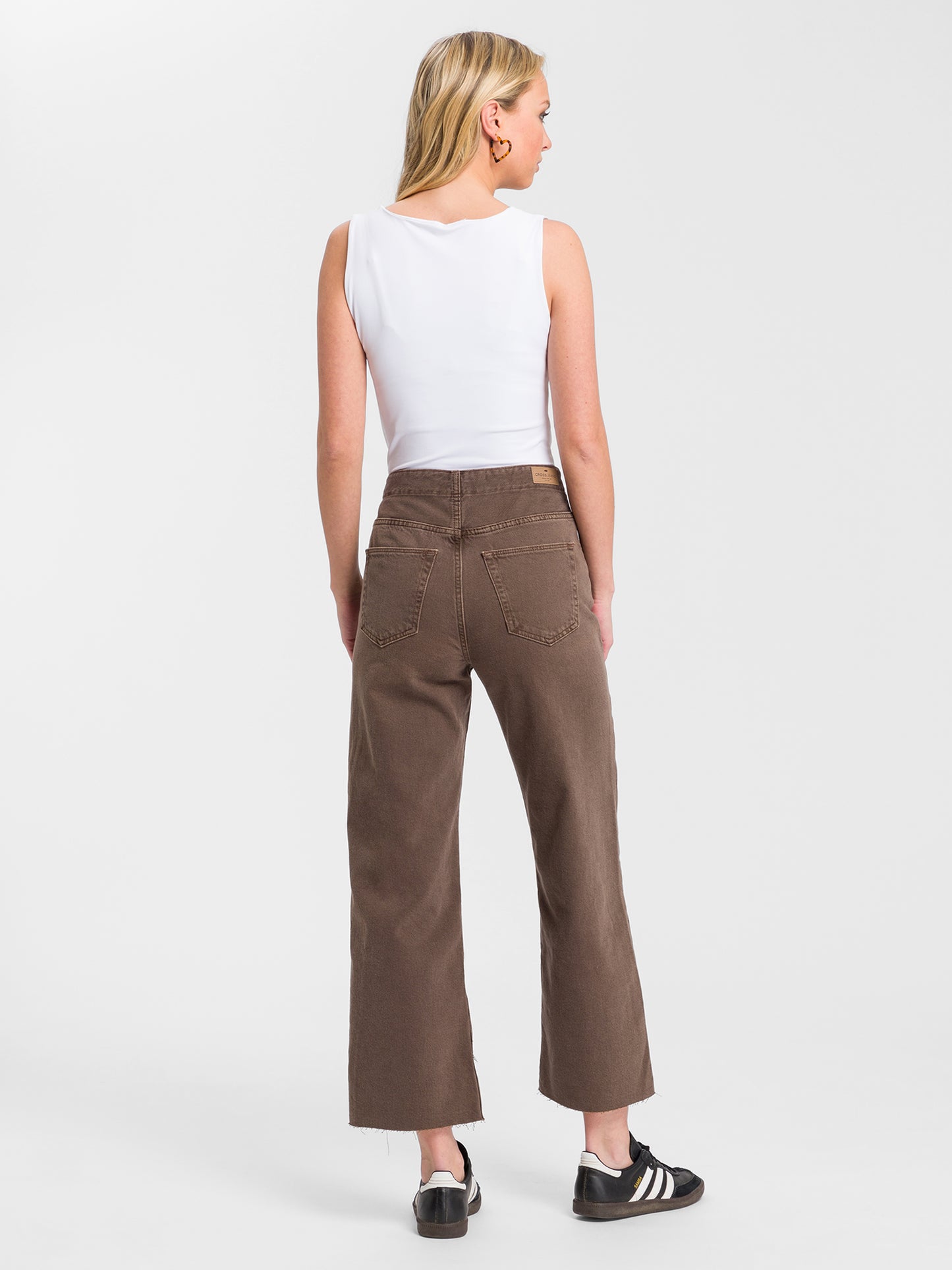 Damen Jeans High Waist Cropped Wide Leg braun