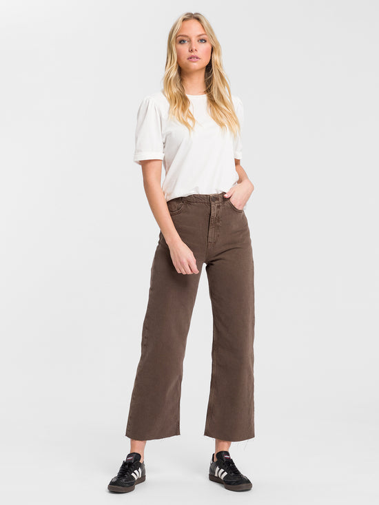 Women's jeans high waist cropped wide leg brown