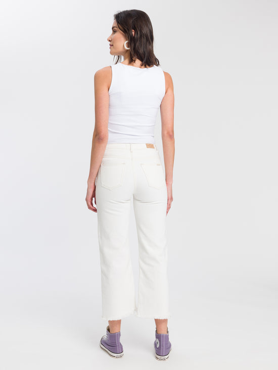 Women's Jeans High Waist Cropped Wide Leg white