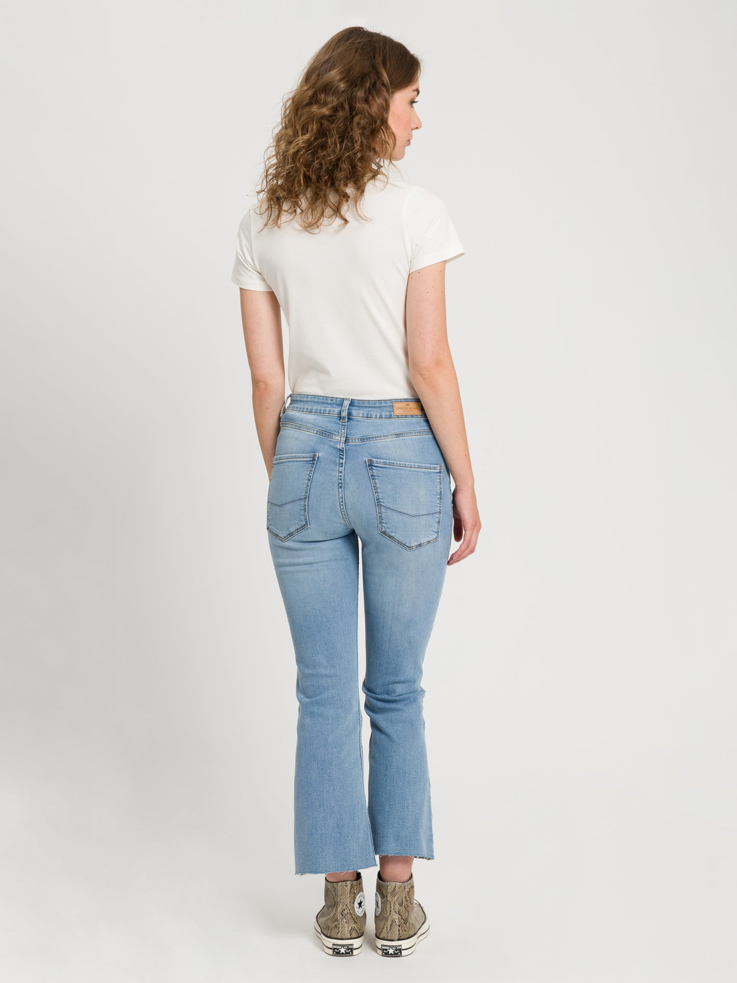 Women's jeans high waist cropped flare leg light blue