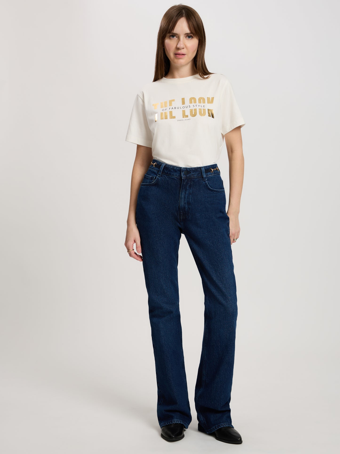 Bootcut Damen Jeans Slim Fit Mid Waist dunkelblau