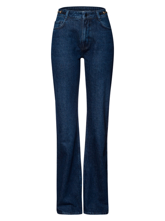 Bootcut Damen Jeans Slim Fit Mid Waist dunkelblau