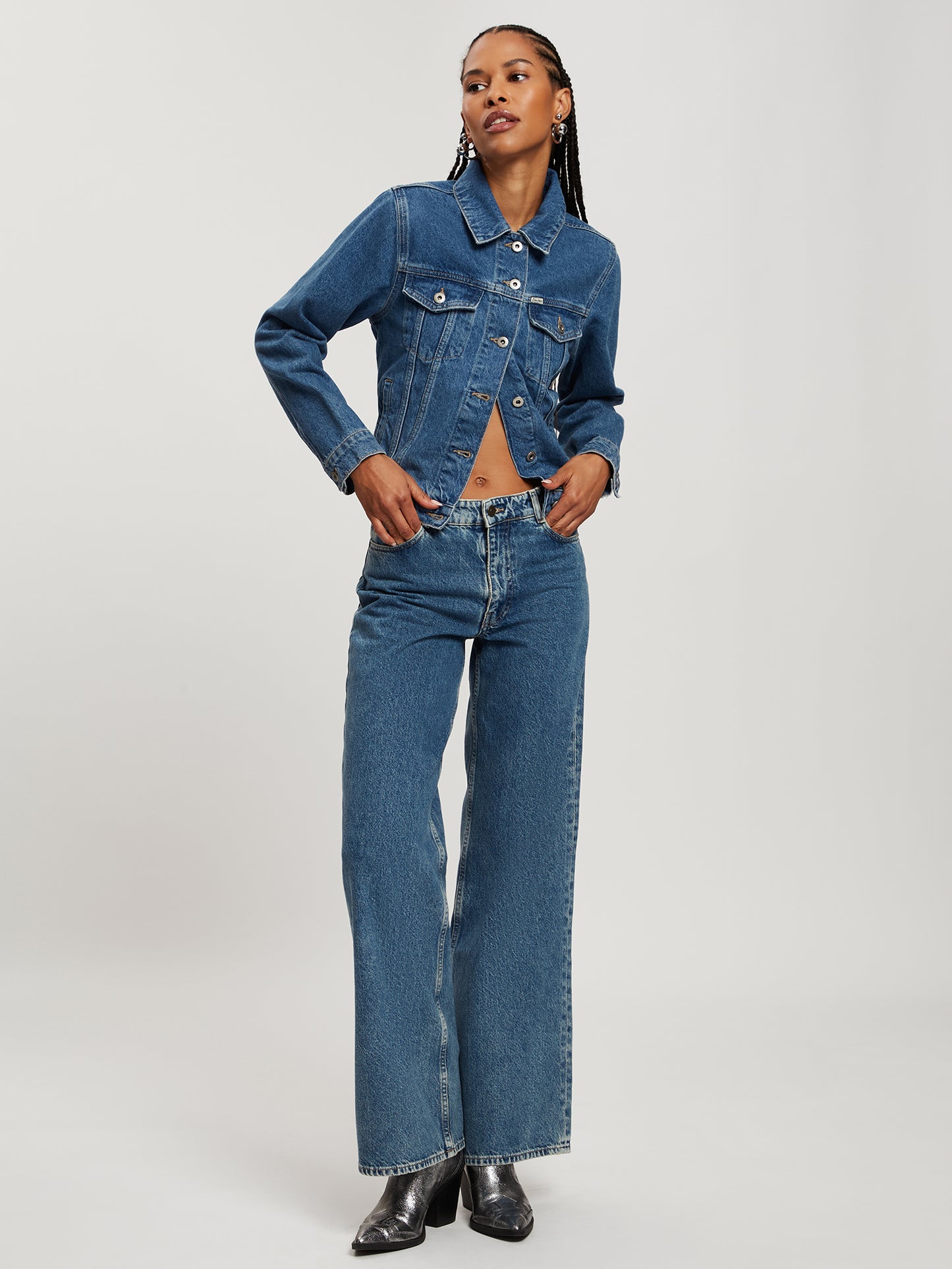 Women's Jeans Flare Fit Mid Waist dark medium blue